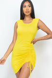 Ruched Mini Dress w/ Shoulder Pads