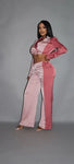 Color Block Blazer Pants Set